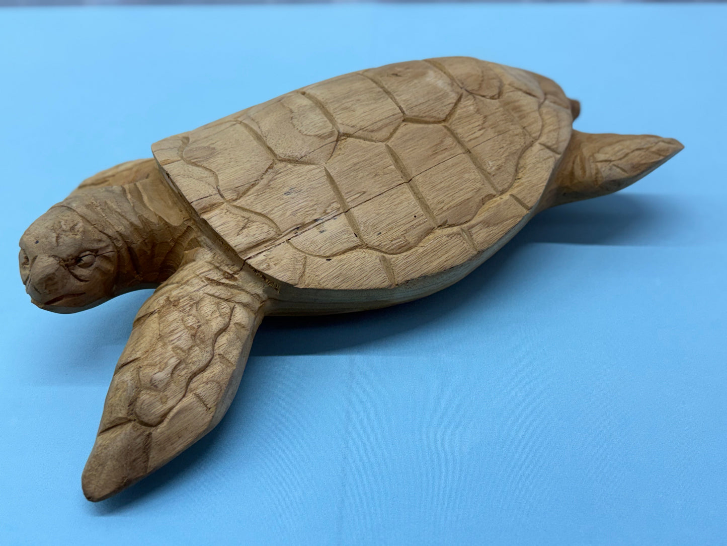 Hand-Carved Wooden Sea Turtle Statue - Rustic Coastal Home Decor