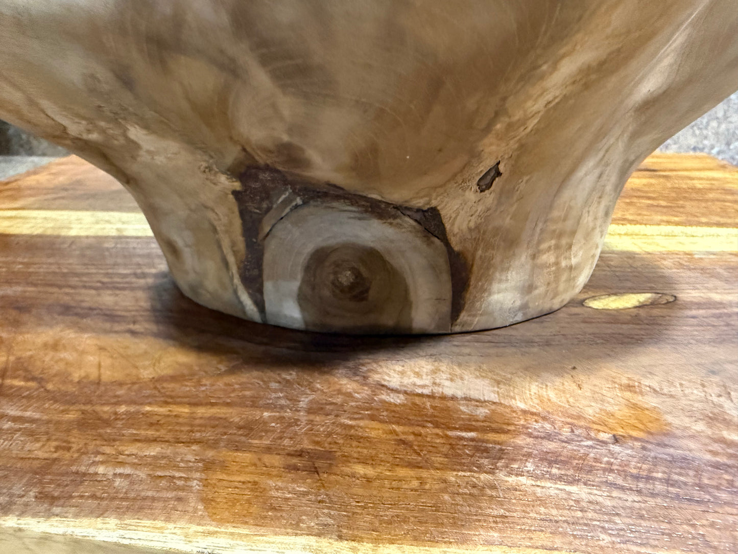 Hand-Carved 400-Year-Old Teak Root Bowl - 15" Live Edge Lotus Centerpiece