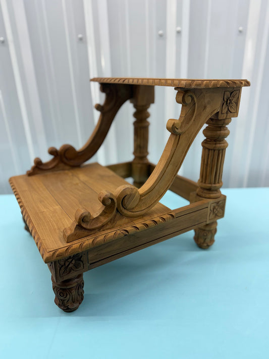 Hand-Carved Solid Teak Step Stool | Ornate Bedside Kitchen Library Steps
