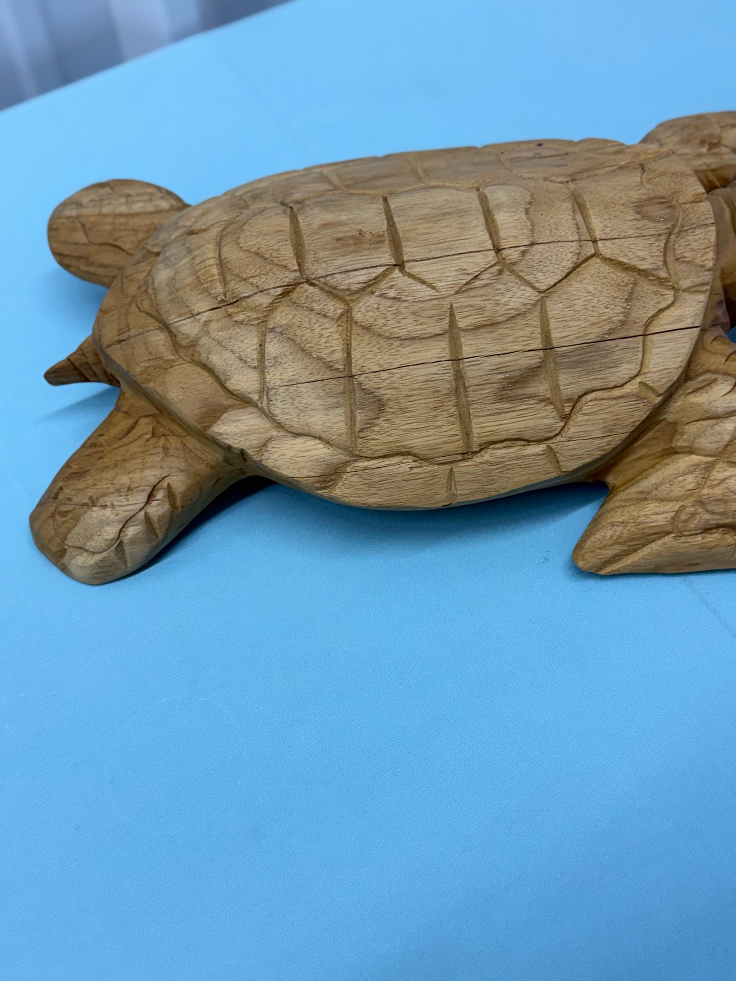 Hand-Carved Wooden Sea Turtle Statue - Rustic Coastal Home Decor