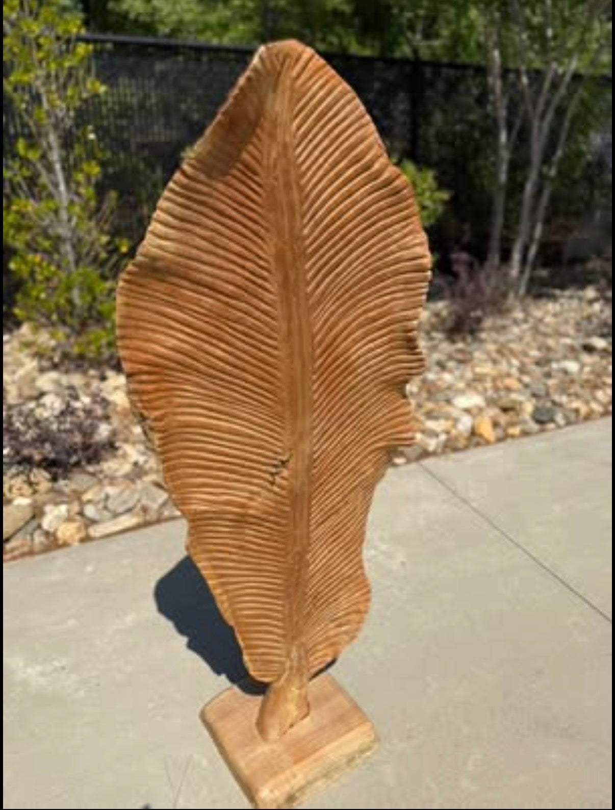 49" Hand-Carved Teak Wood Leaf Sculpture | Floor Standing Natural Wood Art