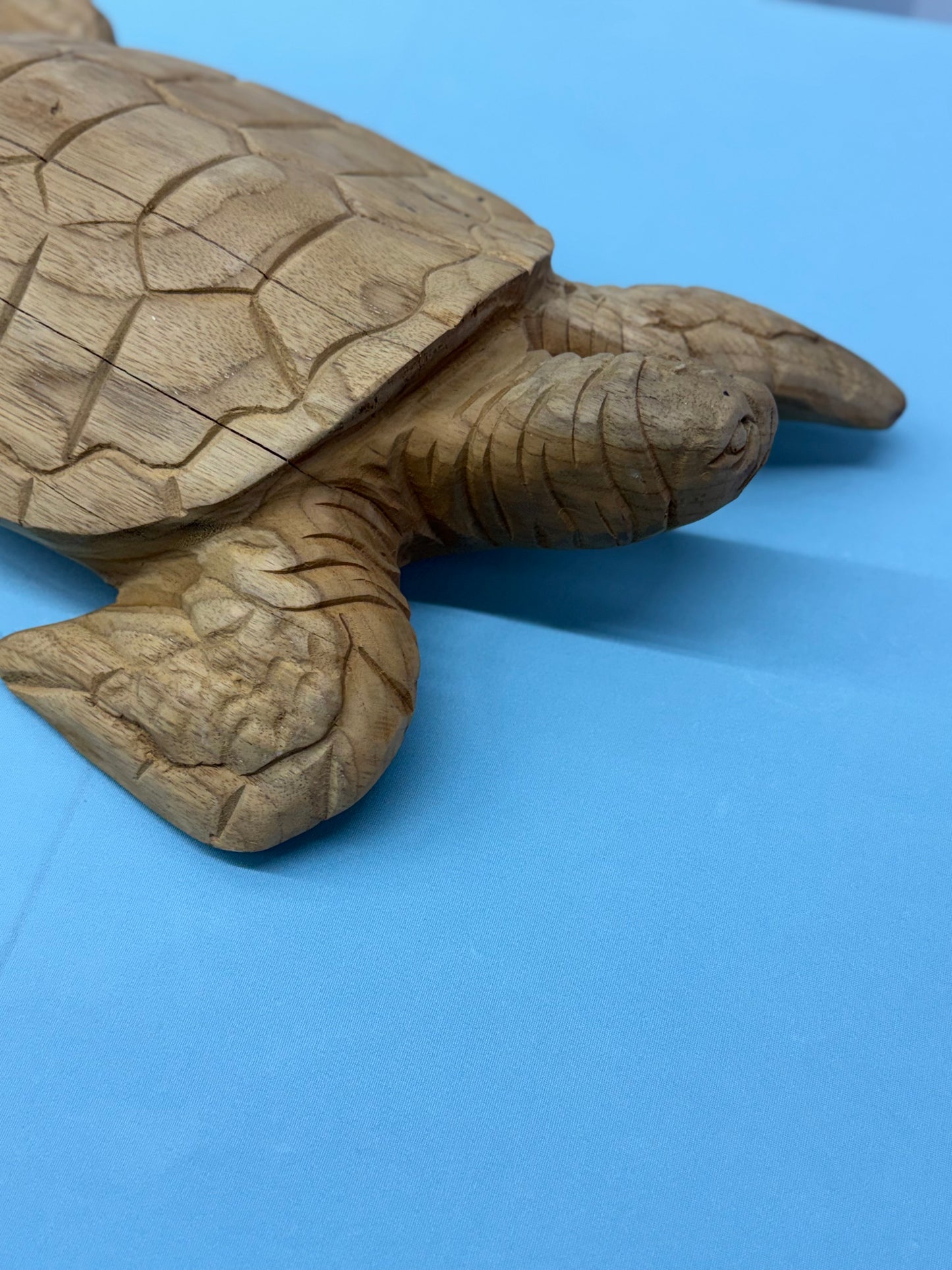 Hand-Carved Wooden Sea Turtle Statue - Rustic Coastal Home Decor