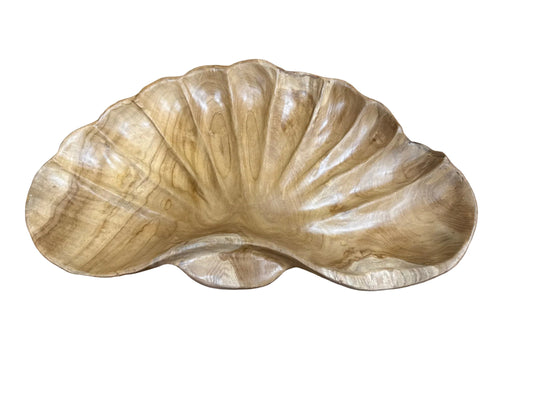 XL Handcrafted Teak Root Shell Bowl - 19.5" Coastal Centerpiece