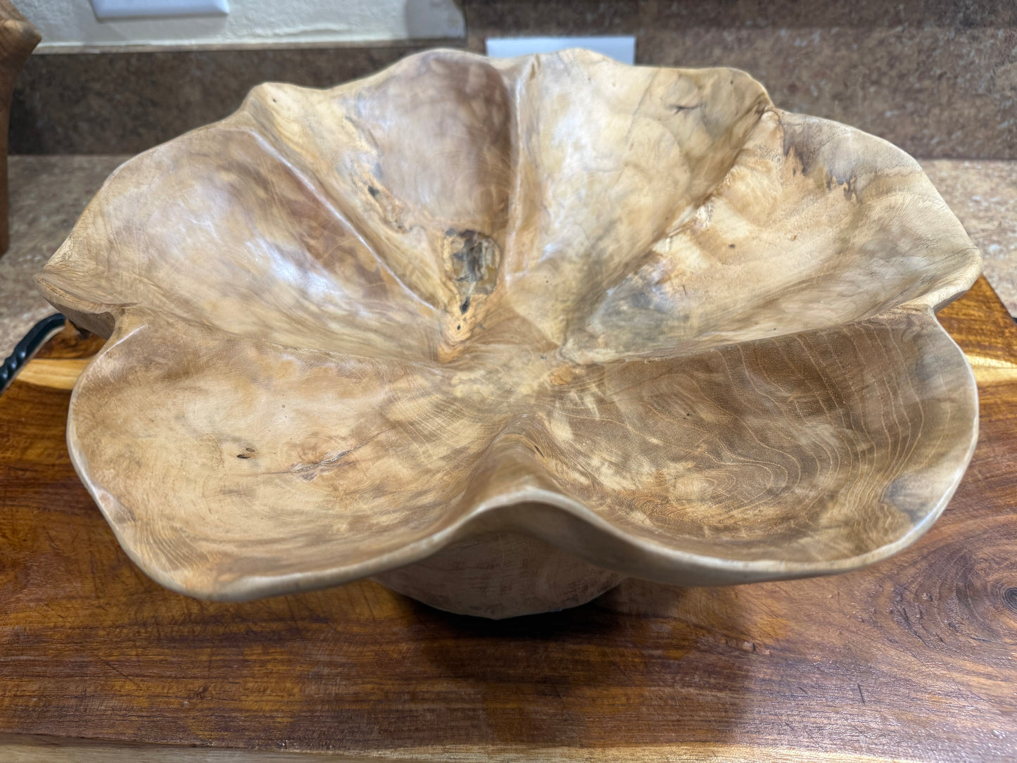 Hand-Carved 400-Year-Old Teak Root Bowl - 15" Live Edge Lotus Centerpiece