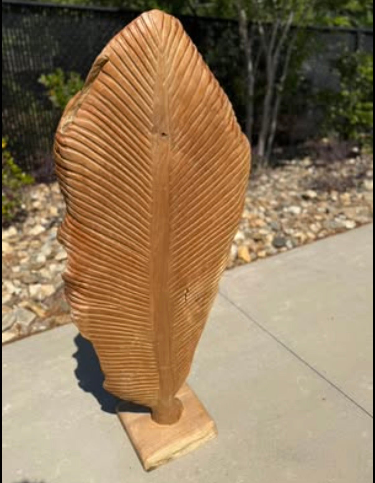 49" Hand-Carved Teak Wood Leaf Sculpture | Floor Standing Natural Wood Art