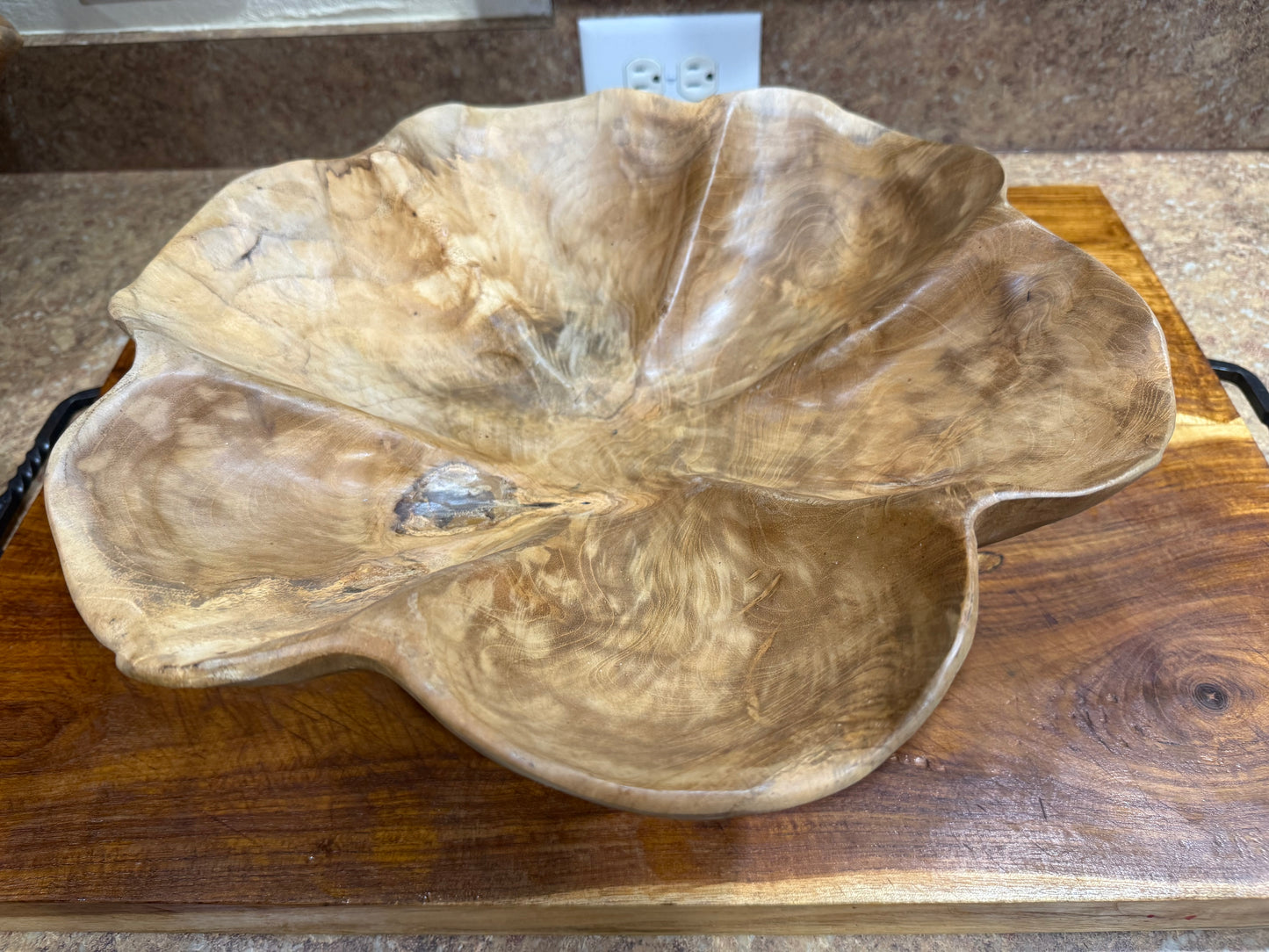 Hand-Carved 400-Year-Old Teak Root Bowl - 15" Live Edge Lotus Centerpiece