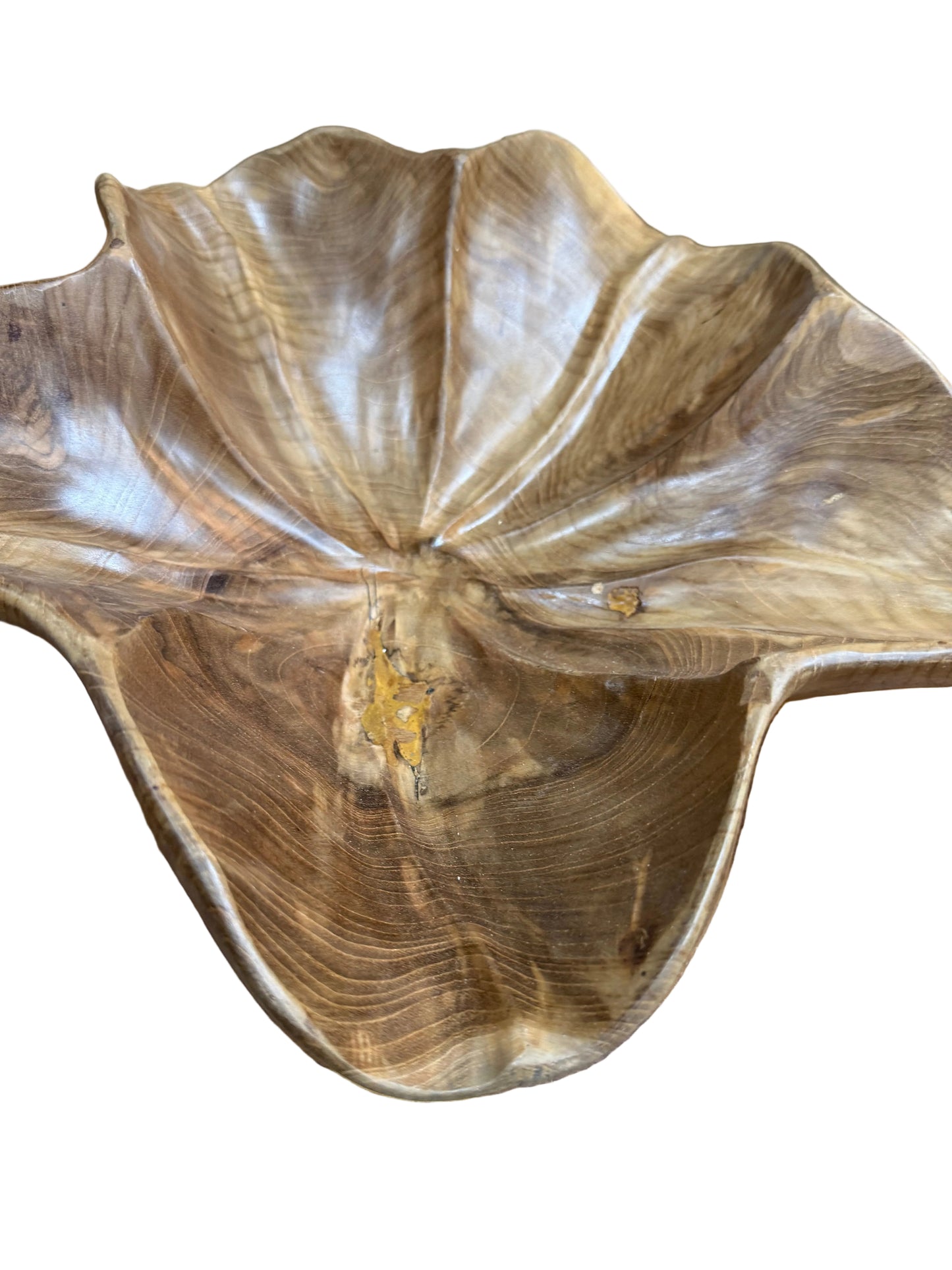 Large Hand-Carved Teak Wood Lotus Leaf Bowl | 15.5" Centerpiece