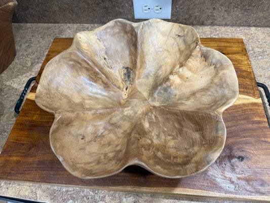 Hand-Carved 400-Year-Old Teak Root Bowl - 15" Live Edge Lotus Centerpiece