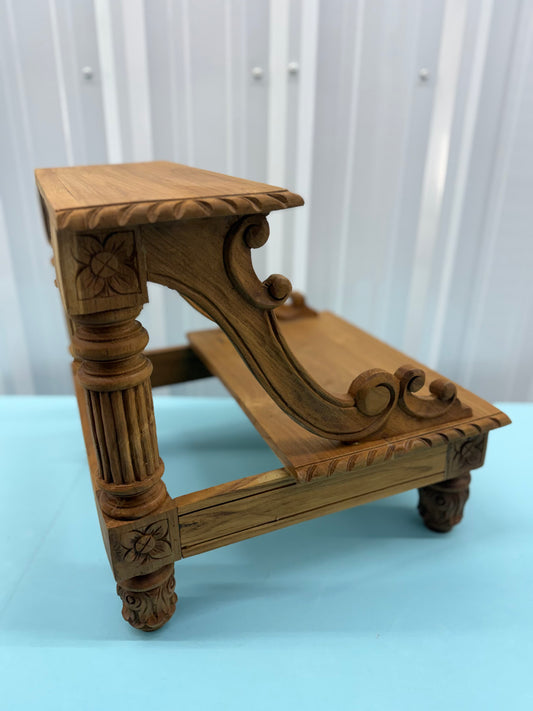 Hand-Carved Solid Teak Step Stool | Ornate Bedside Kitchen Library Steps
