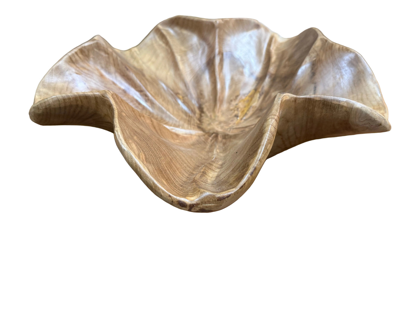 Large Hand-Carved Teak Wood Lotus Leaf Bowl | 15.5" Centerpiece