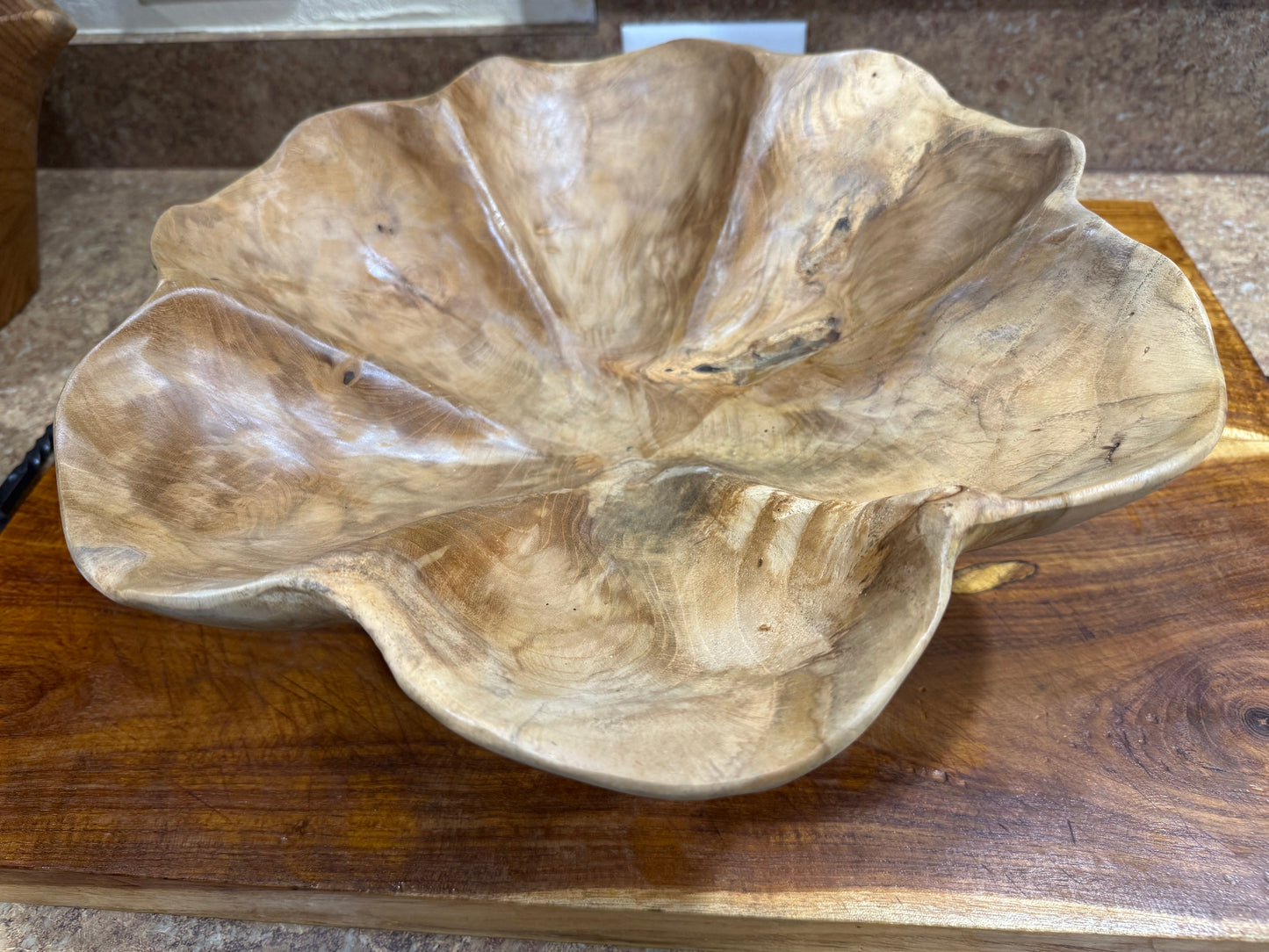 Hand-Carved 400-Year-Old Teak Root Bowl - 15" Live Edge Lotus Centerpiece