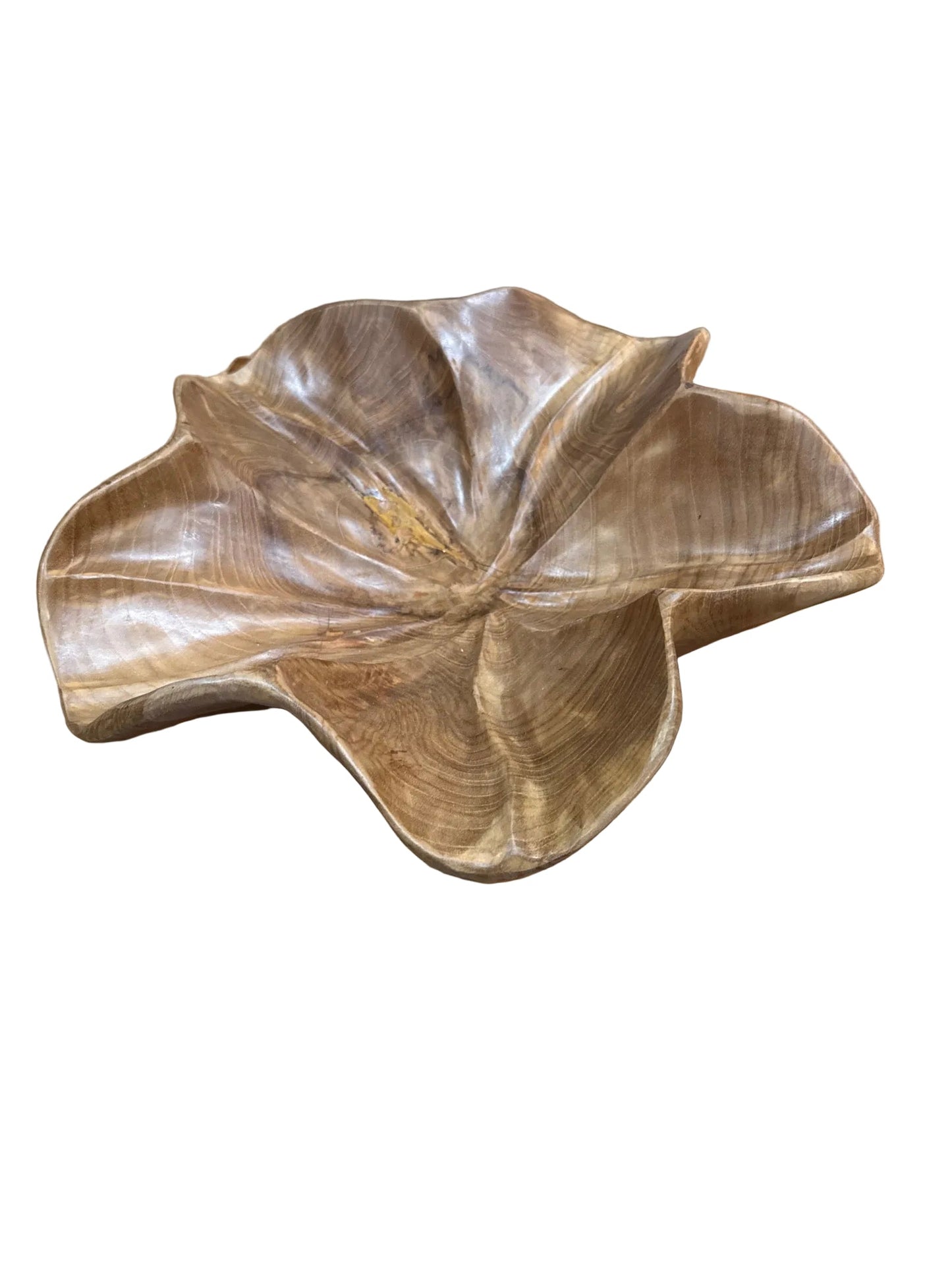 Large Hand-Carved Teak Wood Lotus Leaf Bowl | 15.5" Centerpiece