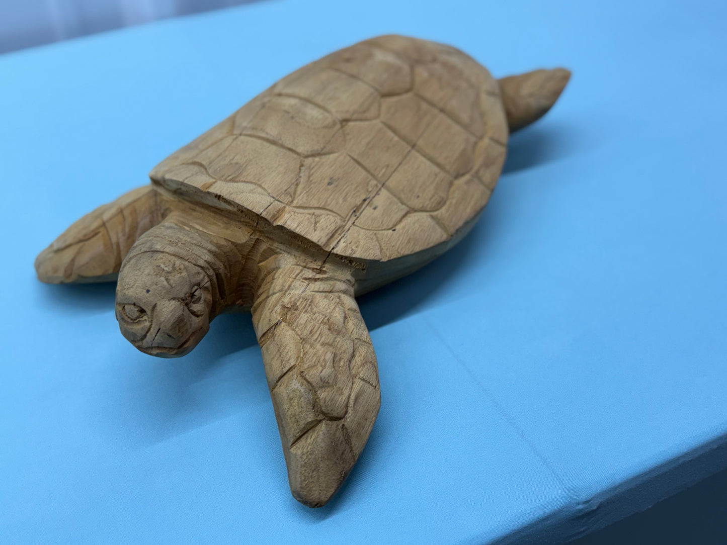 Hand-Carved Wooden Sea Turtle Statue - Rustic Coastal Home Decor