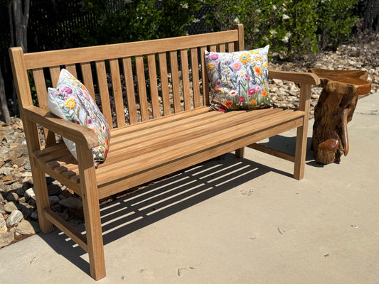 5ft Solid Teak Outdoor Garden Bench | Classic Slatted Park Bench