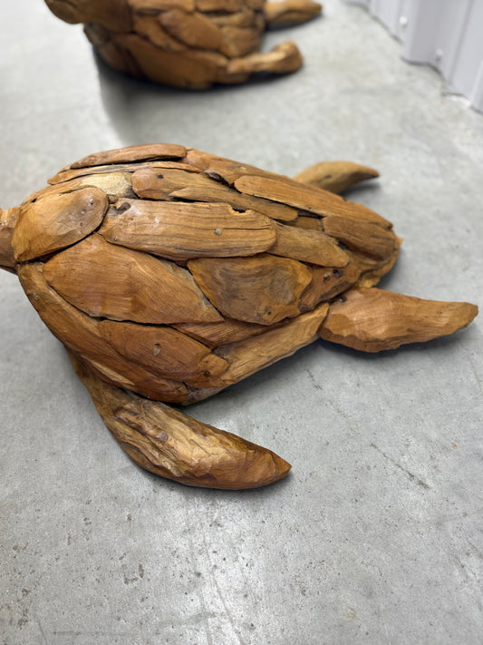 25" Hand-Carved Teak Root Sea Turtle Sculpture | Coastal Driftwood Art | 13 lb Statement Piece