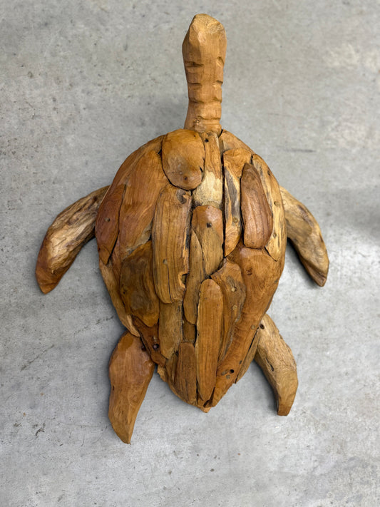 25" Hand-Carved Teak Root Sea Turtle Sculpture | Coastal Driftwood Art | 13 lb Statement Piece